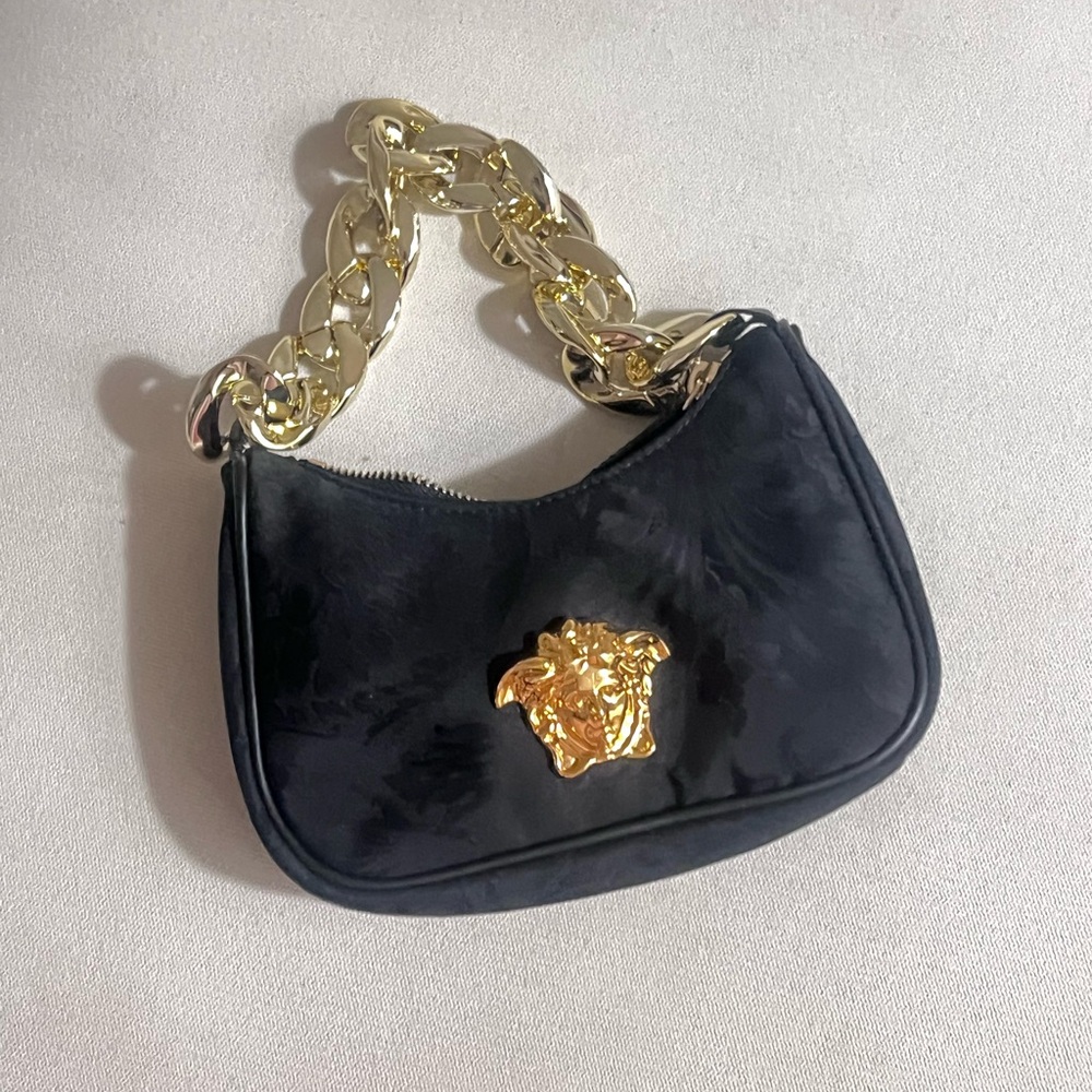 Versace Black Shoulder Bag with Gold Accents